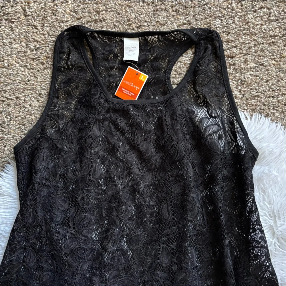 West Loop Crochet Swim Cover-Up‎ Dress New Black Lightweight Womens Size Large